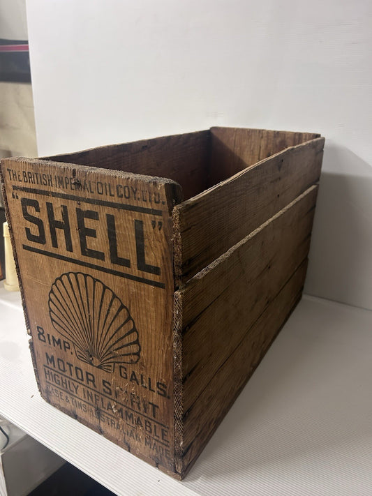 Vintage 1930s Shell Motor Spirit Wooden Crate – 8 Imp Gall – Petroliana Decor