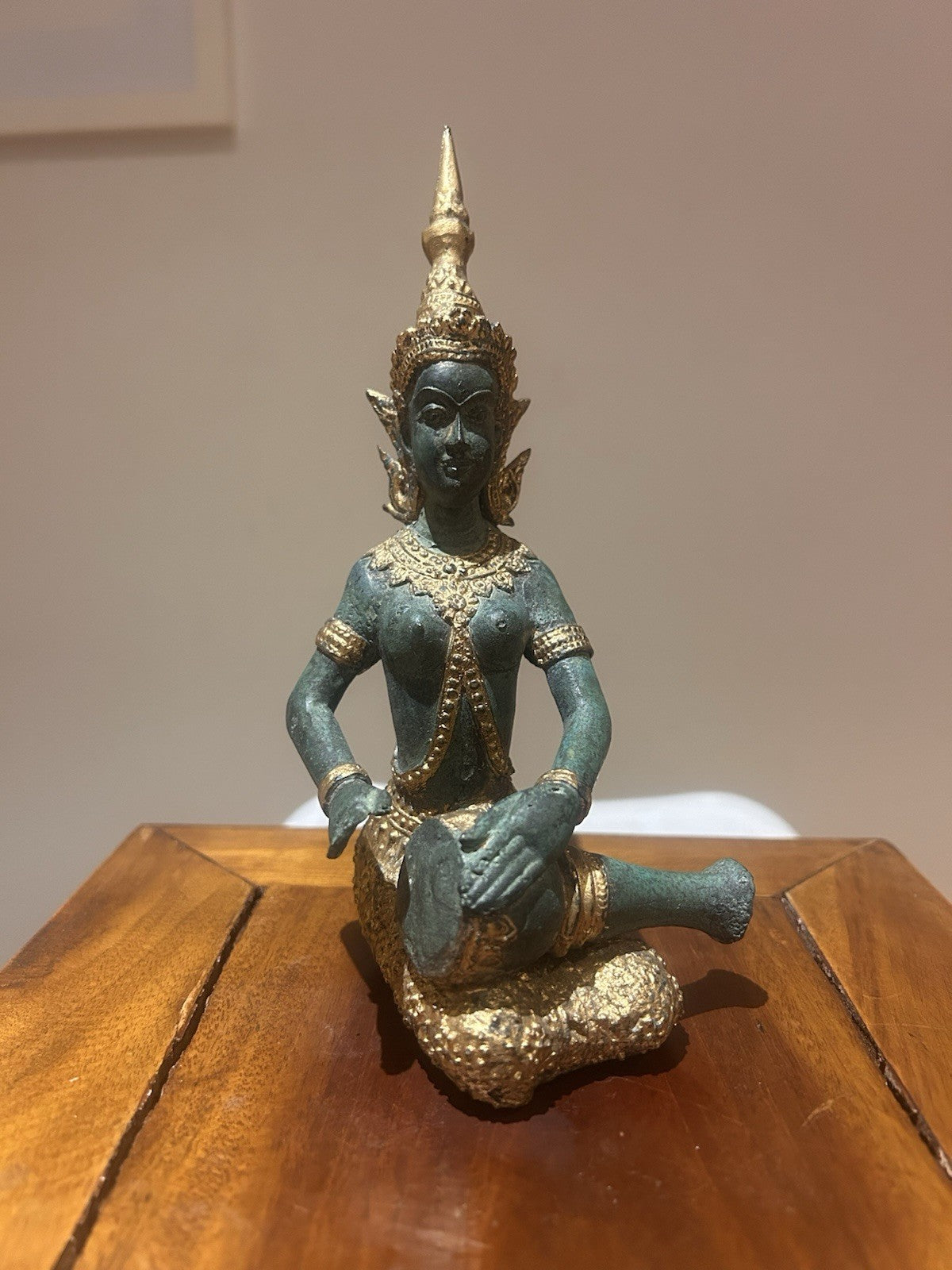 Thai Apsara Bronze Statue Vintage Celestial Musician Gilt Patina 680g