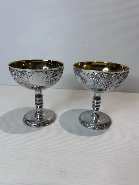 Vintage Silver-Plated Goblets with Gold Wash Interior – Made in Japan (Pair)