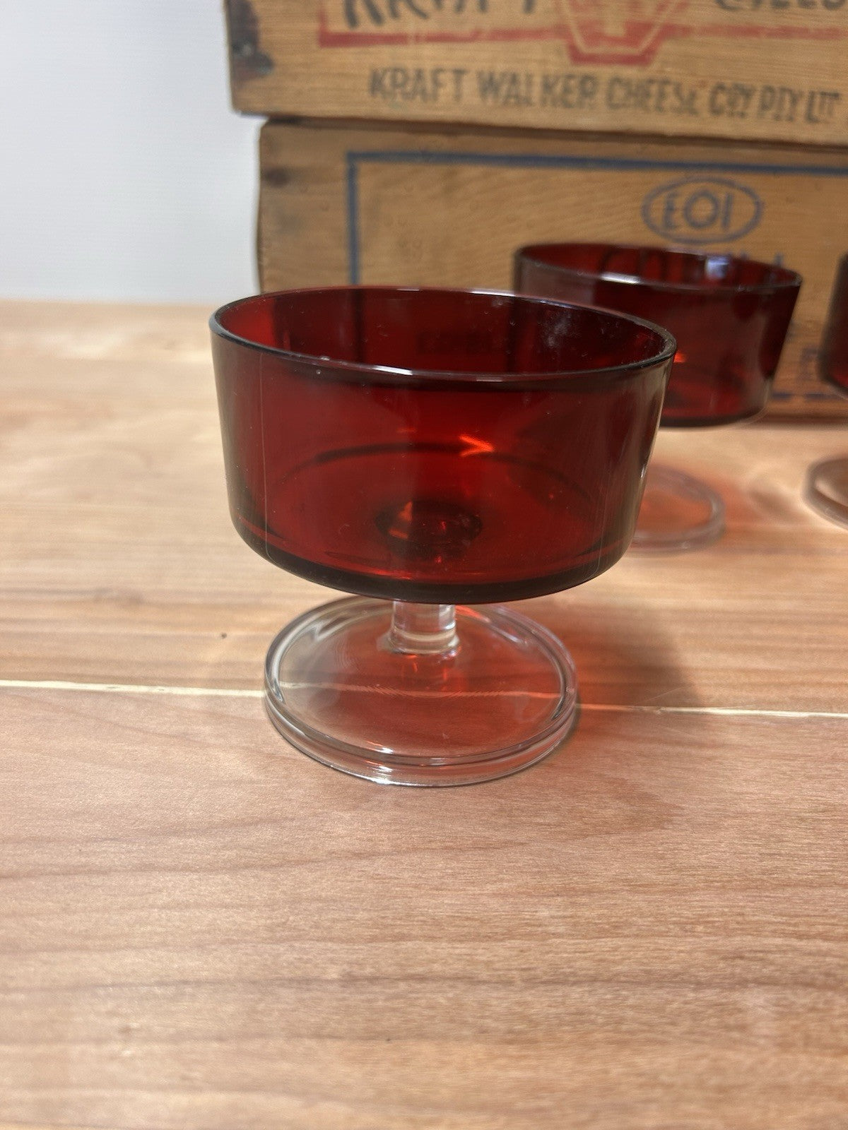 Set of 4 Vintage Luminarc France Ruby Red Dessert Glasses Compotes Retro