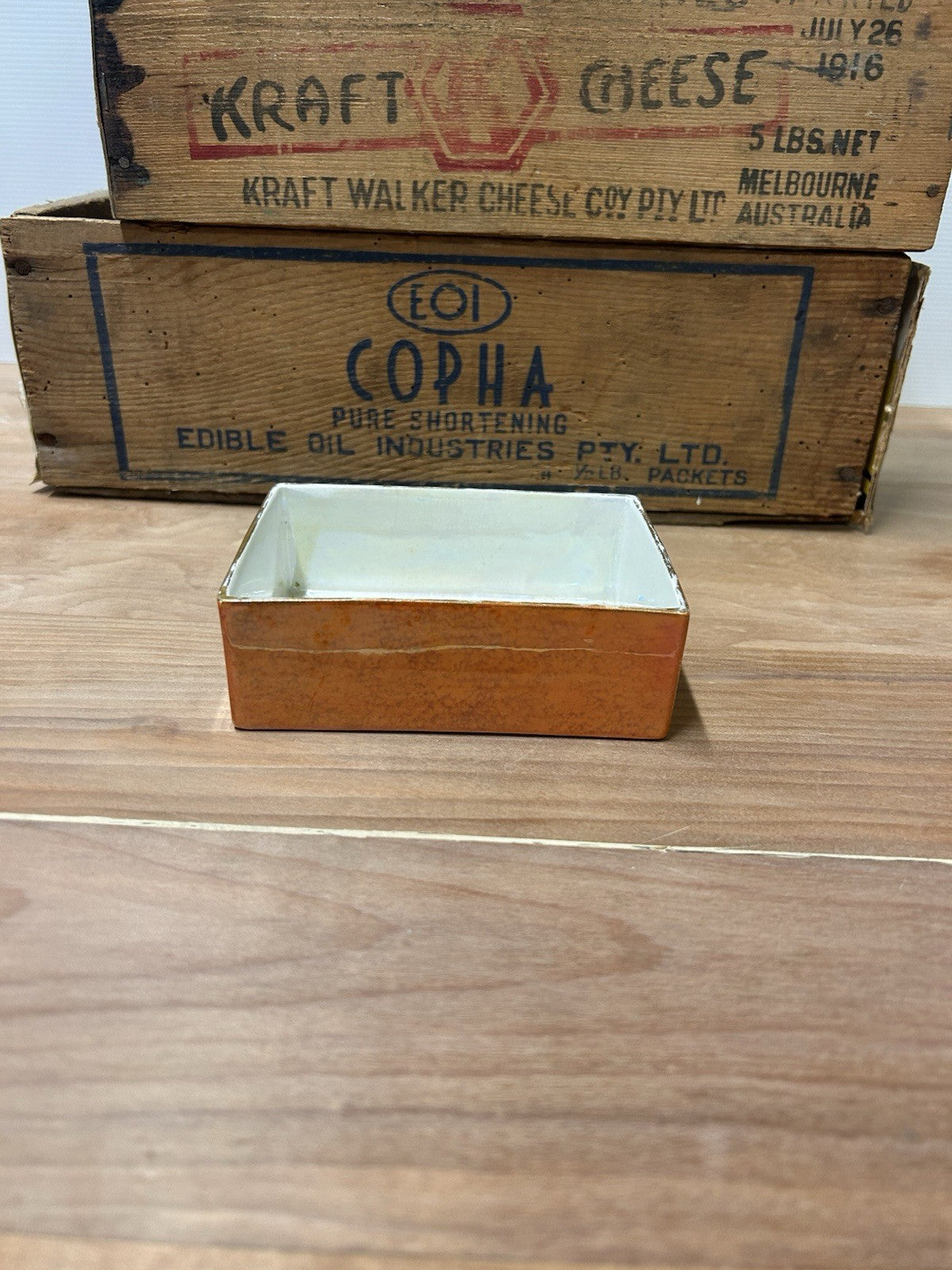 Early Carlton Ware W & R Rectangular Dish 1920s Orange Lustre England 12 × 8 cm