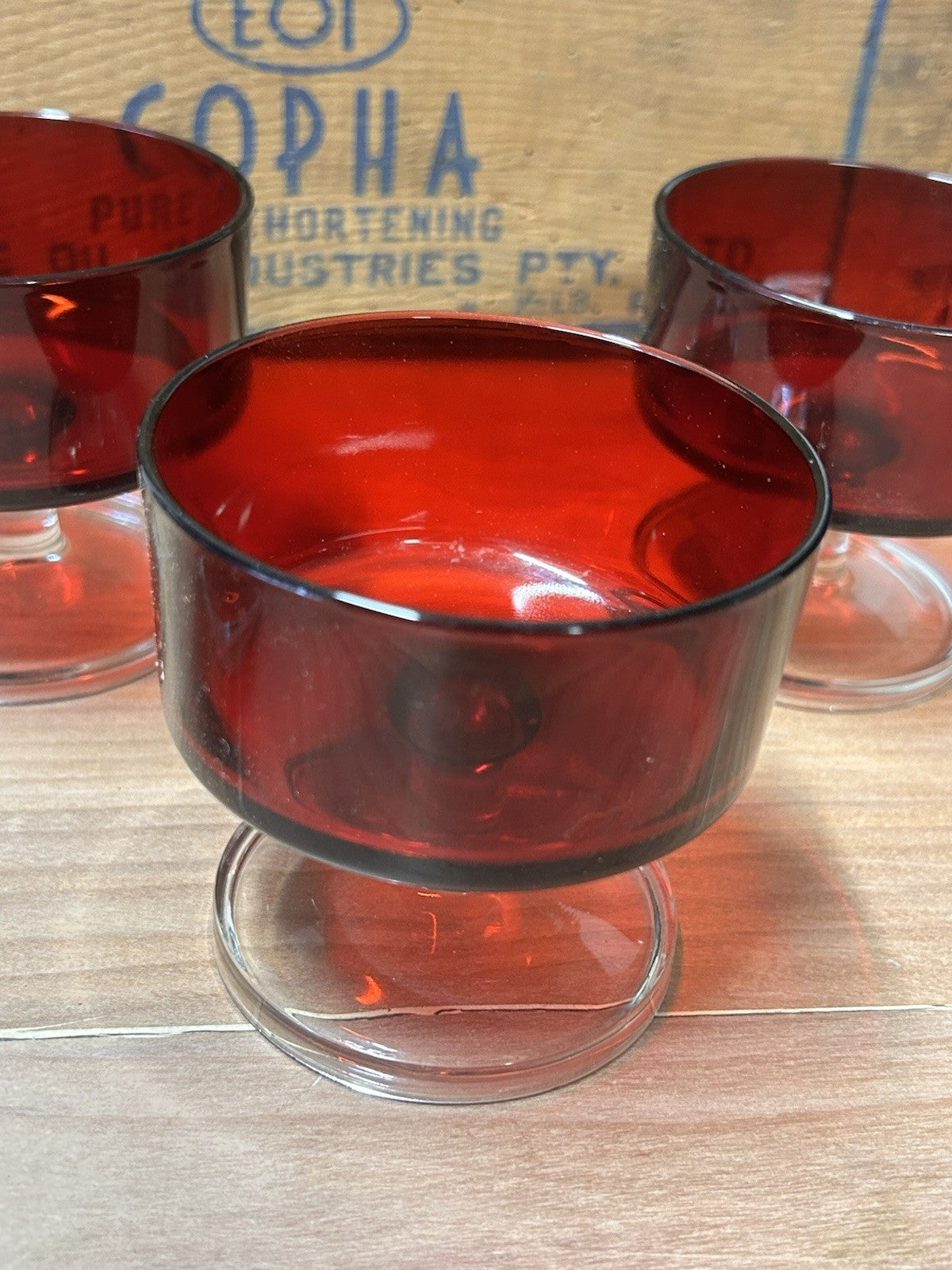 Set of 4 Vintage Luminarc France Ruby Red Dessert Glasses Compotes Retro