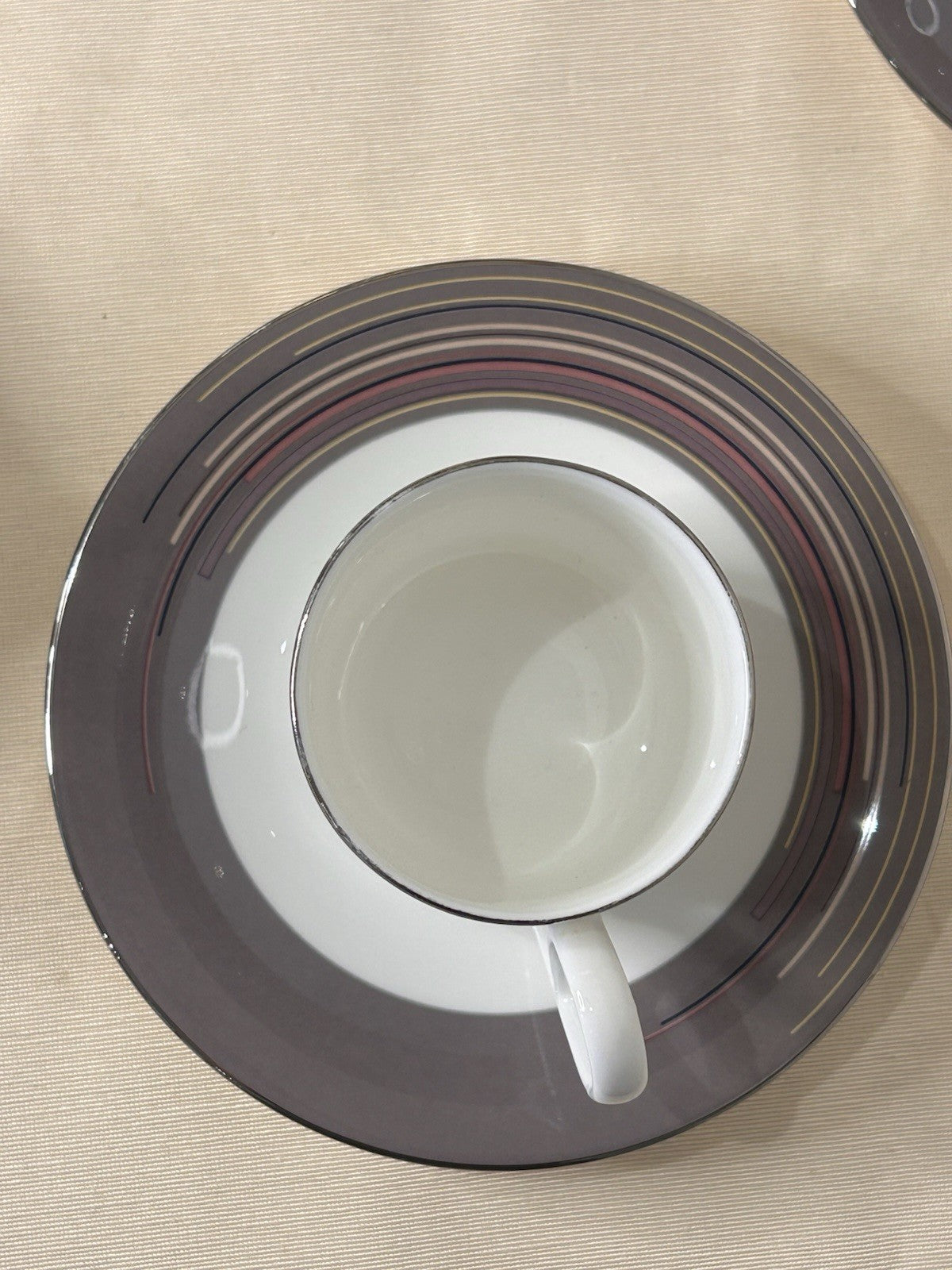 Mikasa Bone China M6056 Japan – Set of 5 Cups & Saucers – Modern Stripe Design