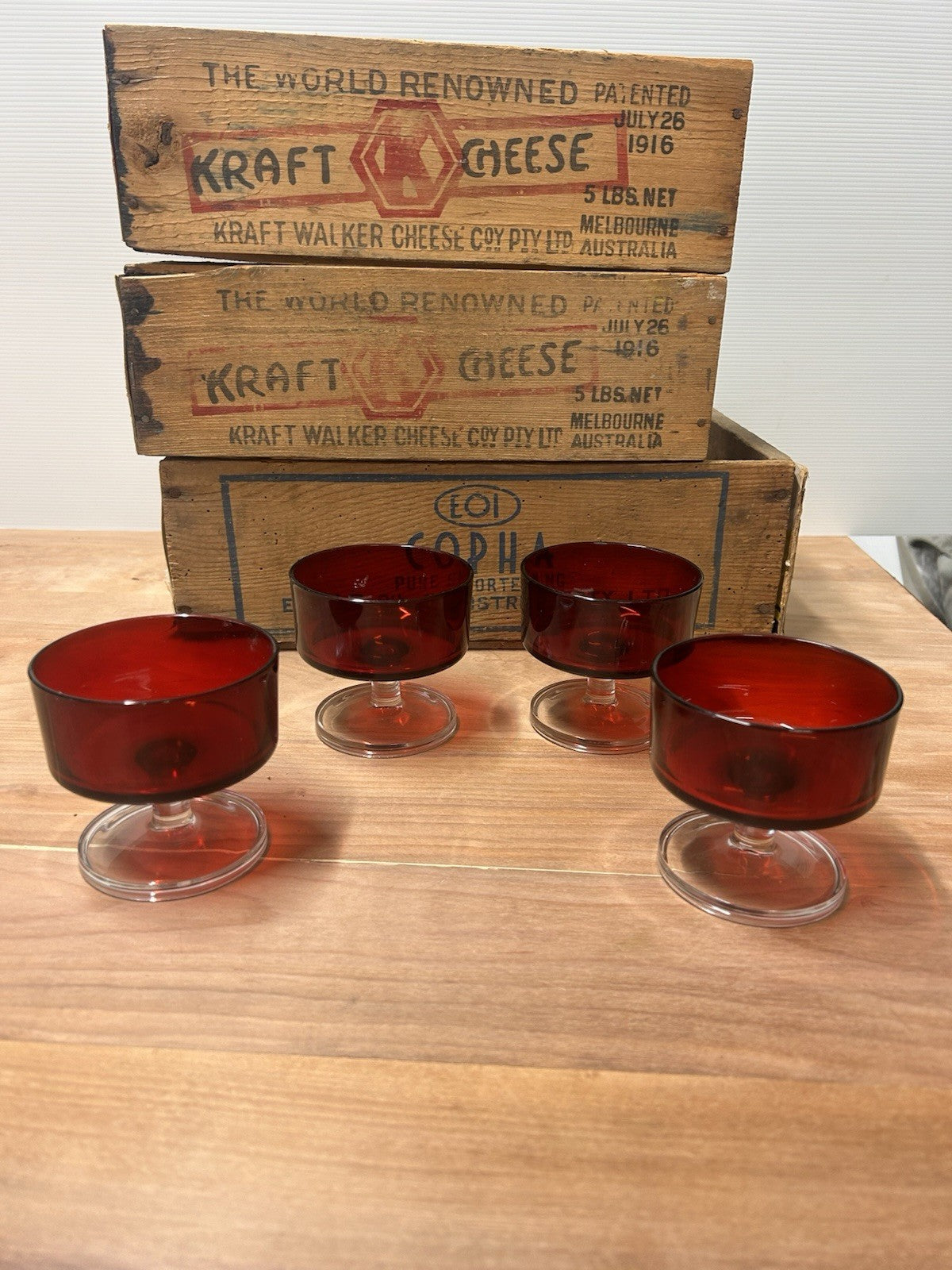Set of 4 Vintage Luminarc France Ruby Red Dessert Glasses Compotes Retro