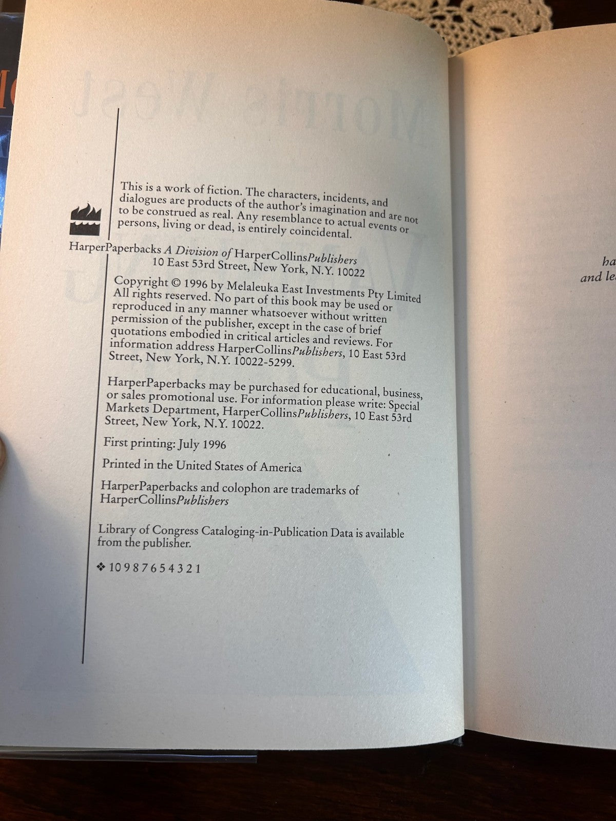 Vanishing Point - Morris West - 1996 First Edition Hardcover HarperCollins