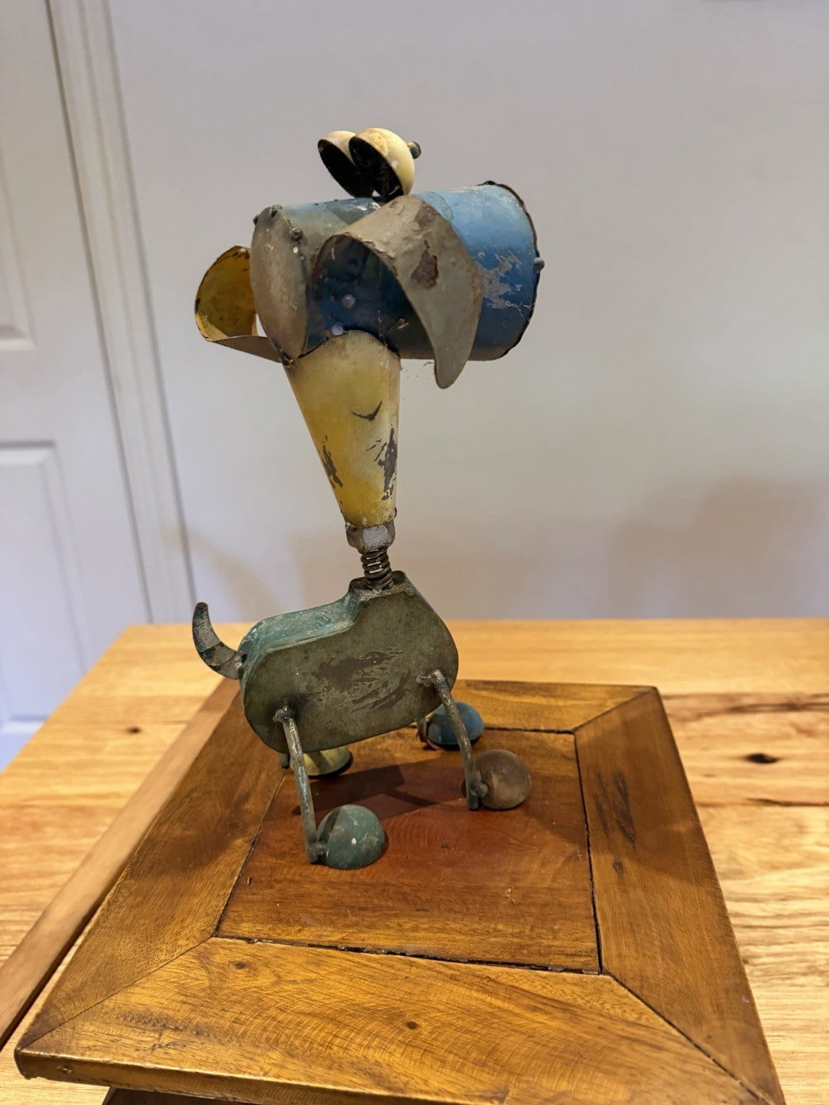 Vintage Scrap Metal Dog Sculpture Folk Art Welded Metal Whimsical 27cm Handmade