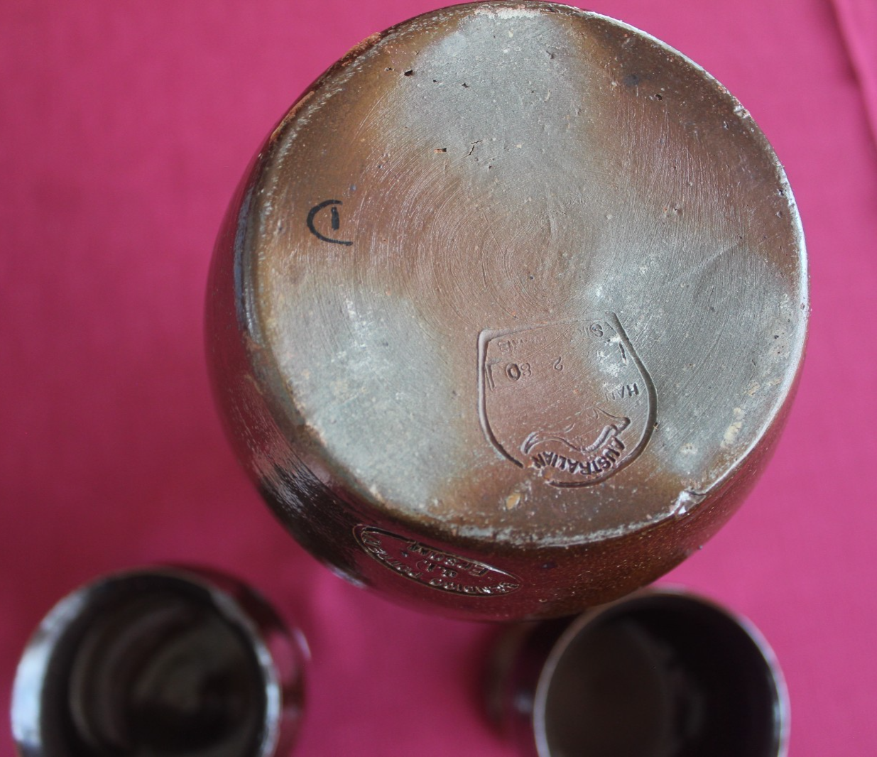 Vintage Bendigo Pottery Wine Carafe & Goblet Set