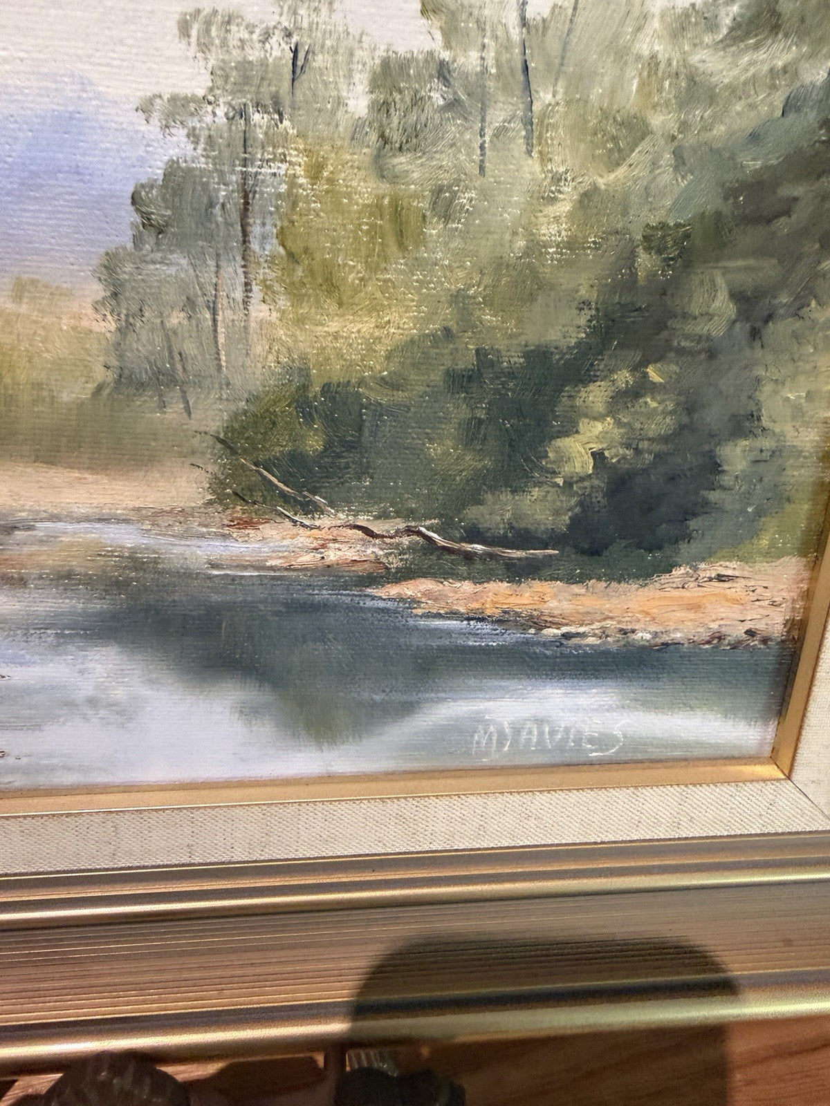 M Davies Ovens River Myrtleford Original Australian Oil Painting Vintage Framed