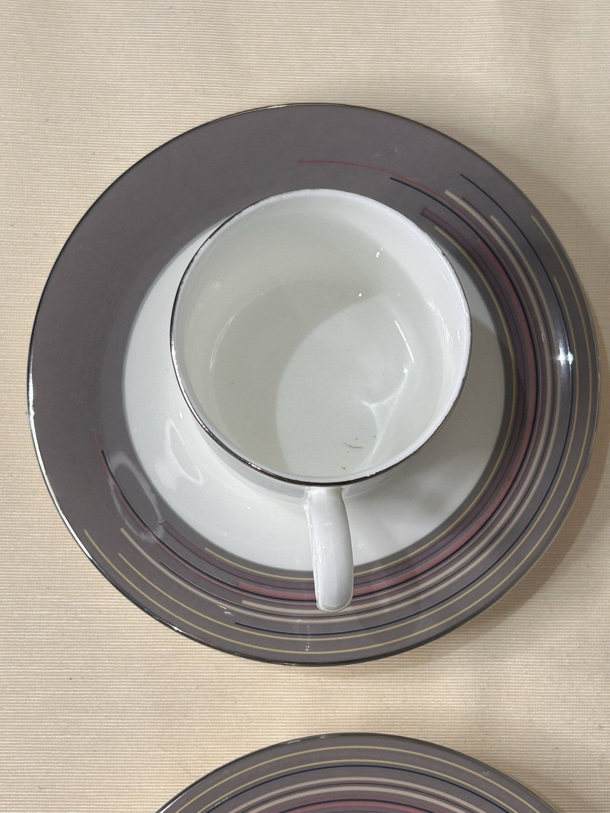 Mikasa Bone China M6056 Japan – Set of 5 Cups & Saucers – Modern Stripe Design