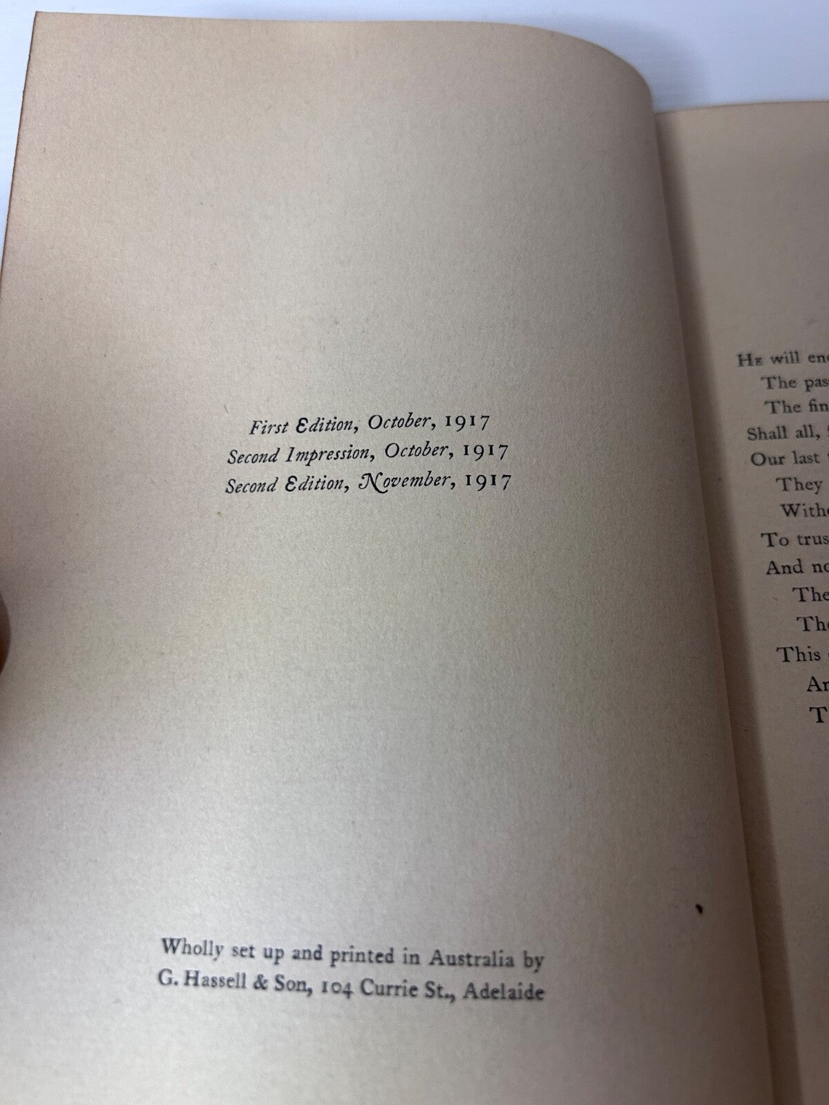 Songs of an Airman Geoffrey Wall 1917 WWI Poetry RAAF Memoir 2nd Ed HC