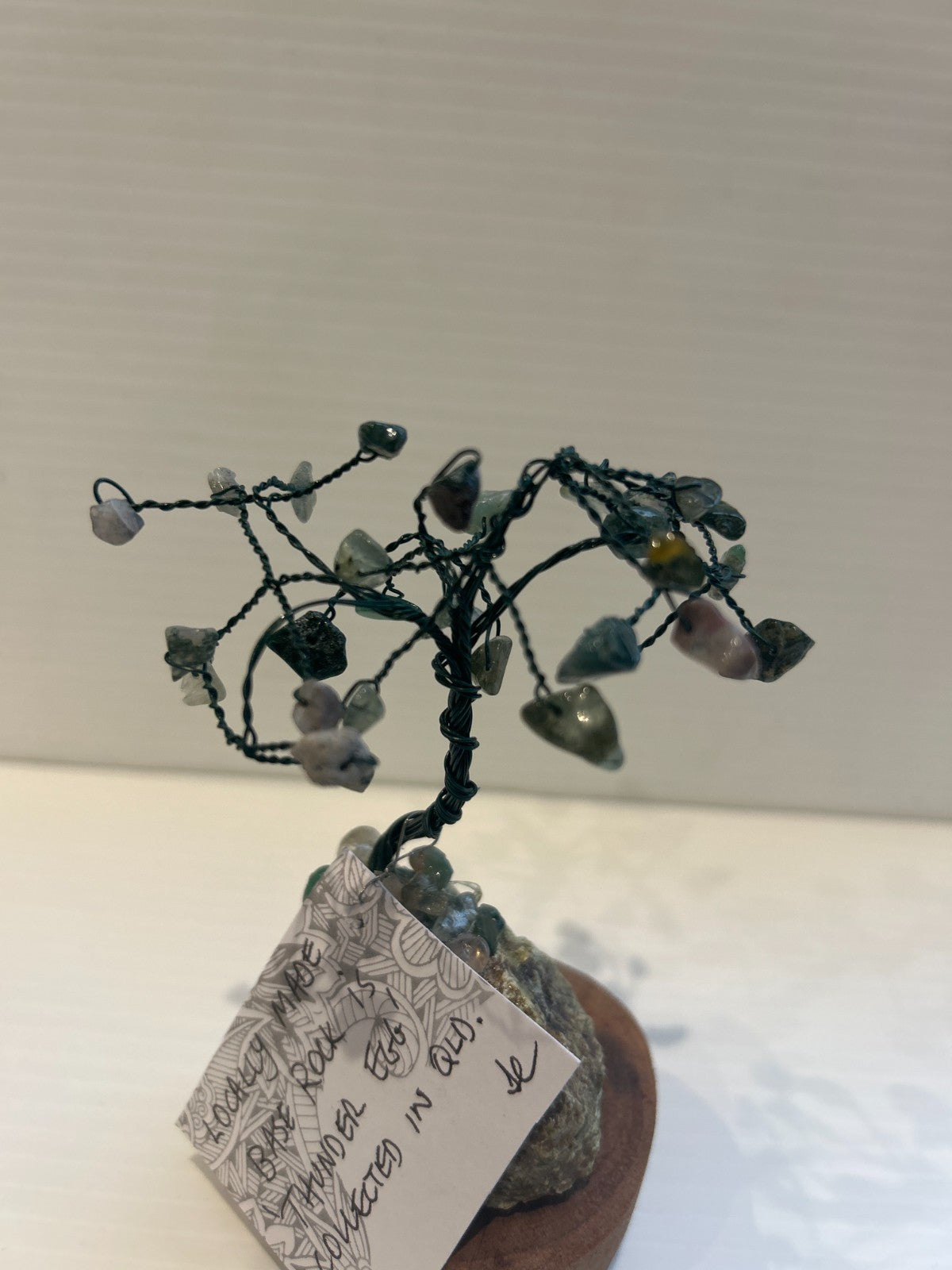 Handcrafted Gemstone Wire Bonsai on Thunder Egg Base – Made in Queensland, Austr