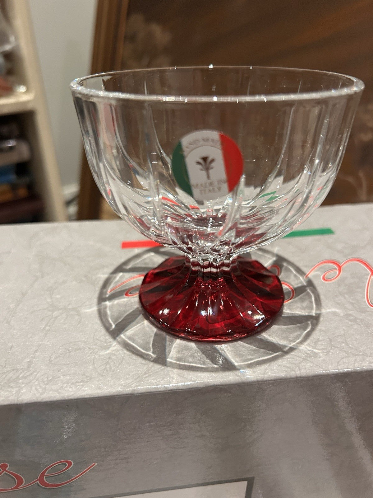 Le Rose Handmade Italian Crystal Dessert Set 7pc Macedonia Trix Boxed 