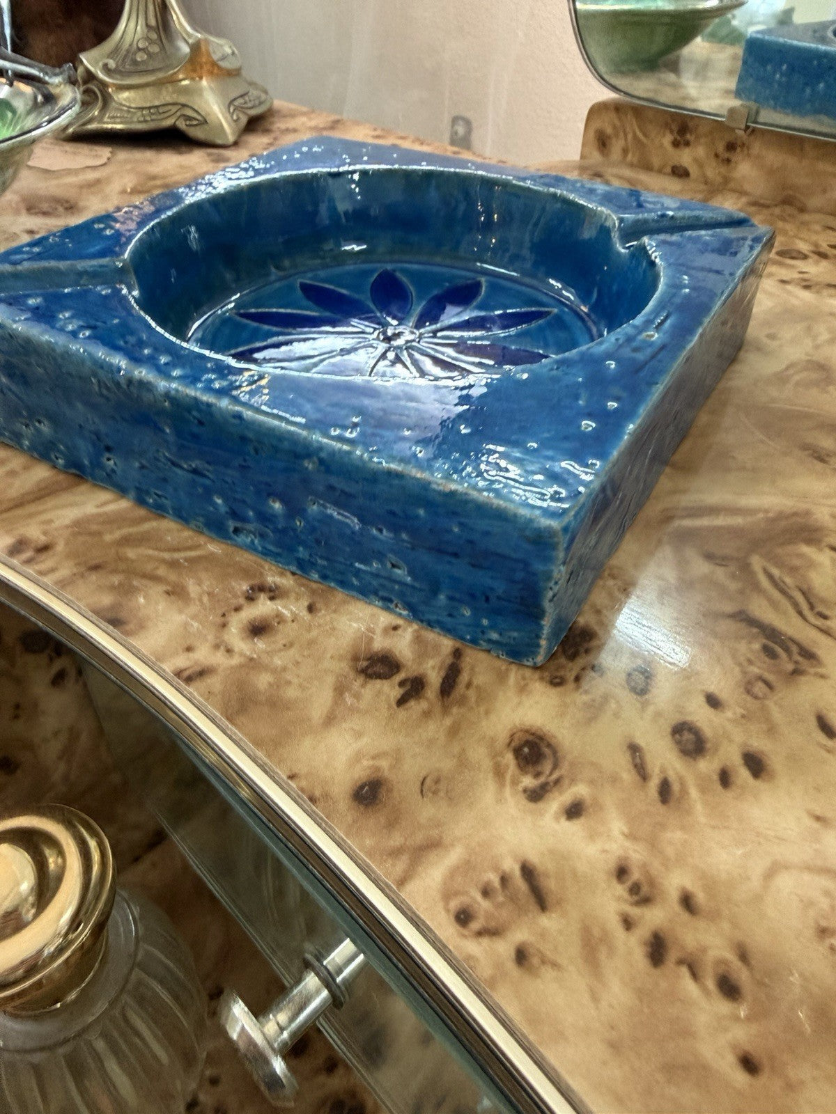 Bitossi Rimini Blu Ashtray Aldo Londi Italy Mid Century Modern Ceramic Blue
