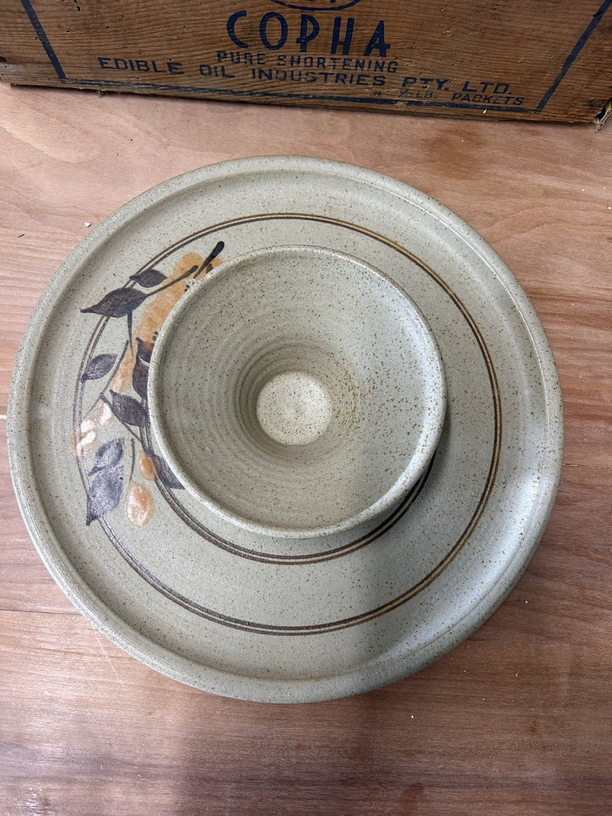 Handcrafted Australian Pottery Chip & Dip Plate Yarra Glen 27cm Vintage