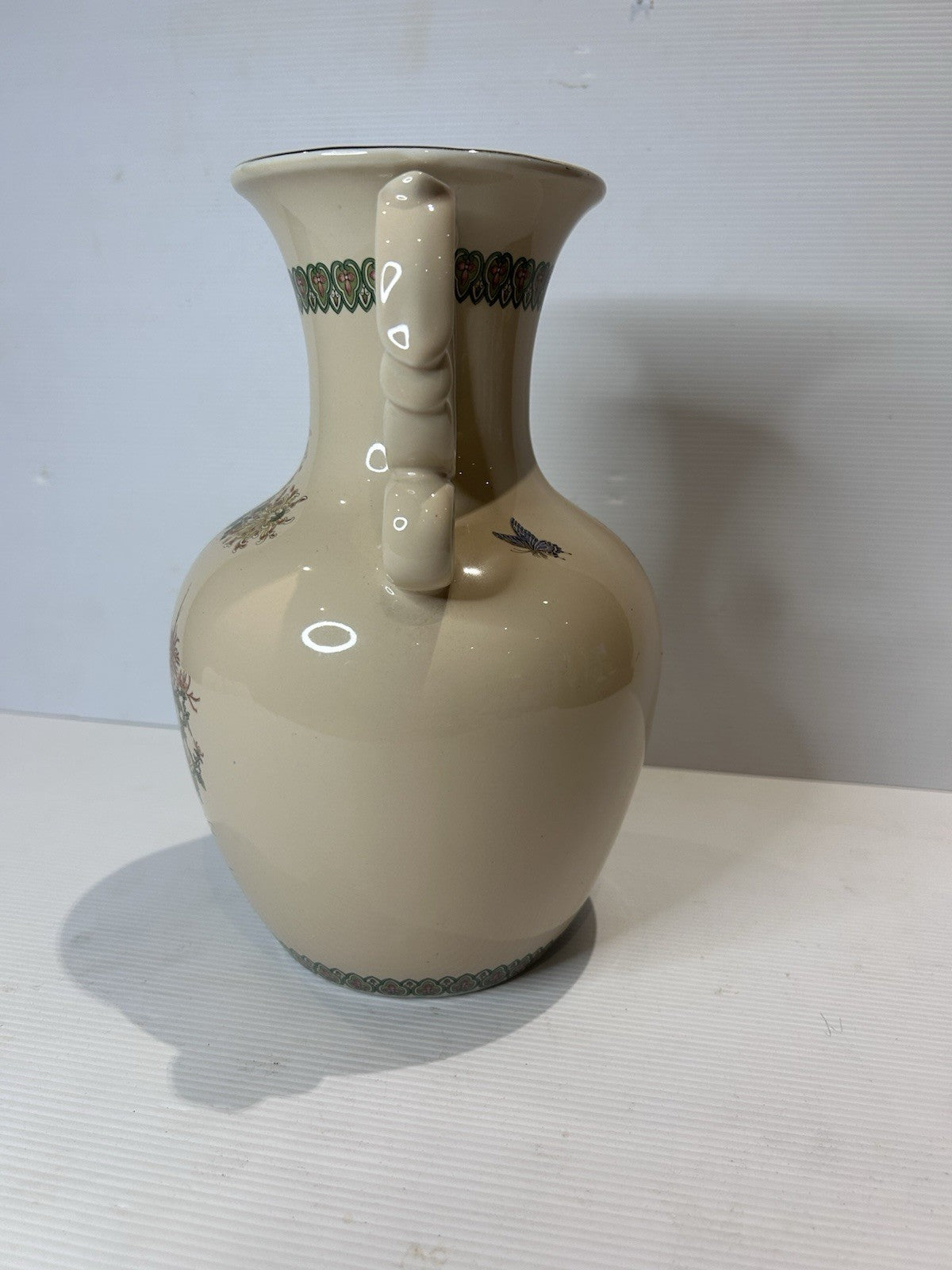 Vintage Shibata Japan Ceramic Jug – Chrysanthemum & Bird Motif – 26cm