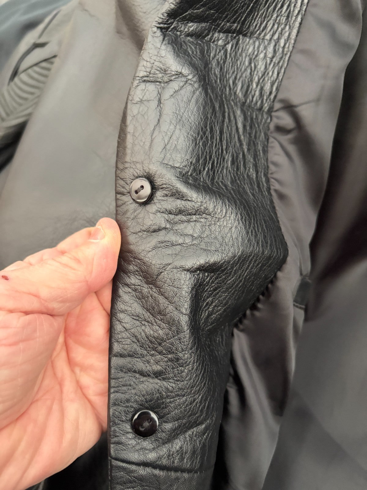 PROUDS Genuine Lambskin Leather Black Long Coat Jacket 2XL Button Front