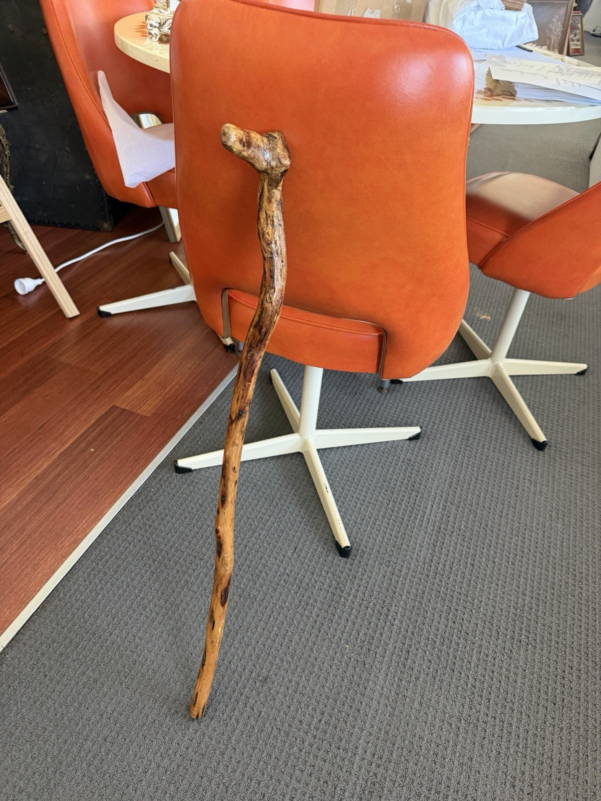 Vintage Rustic Natural Wood Walking Stick Crook Handle Cane 88cm Folk Art