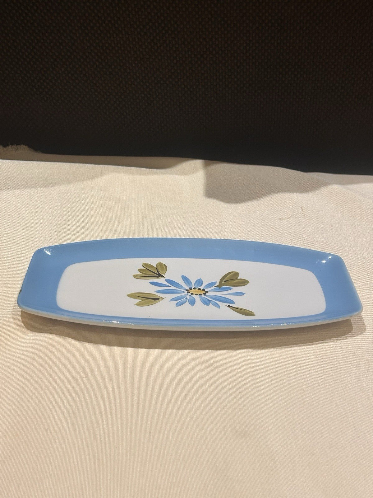 Vintage Superior Ironstone Oblong Serving Dish Blue Floral Japan c1950s