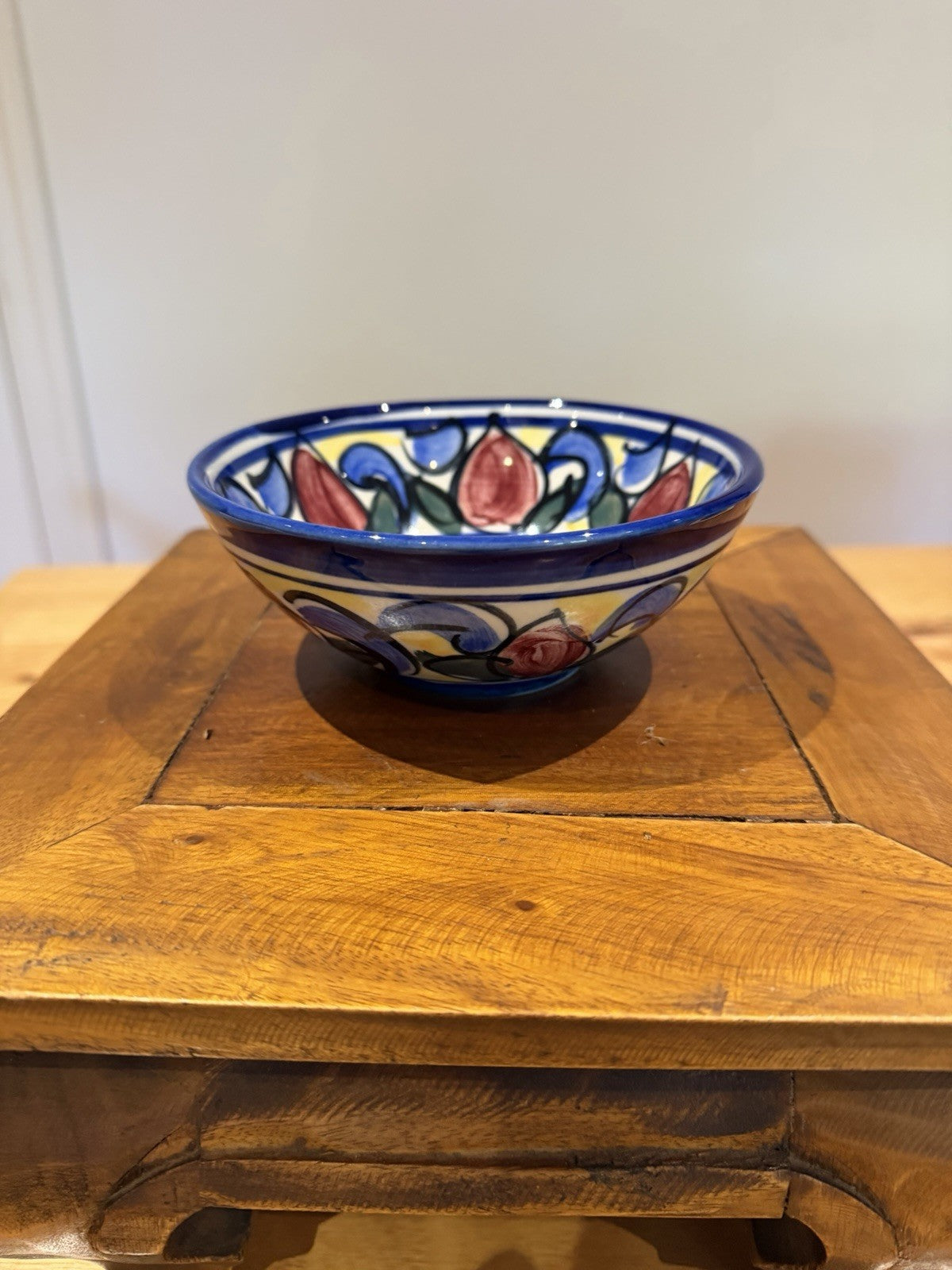 Vintage Studio Pottery Hand Painted Floral Bowl Signed 1996 14cm Ceramic