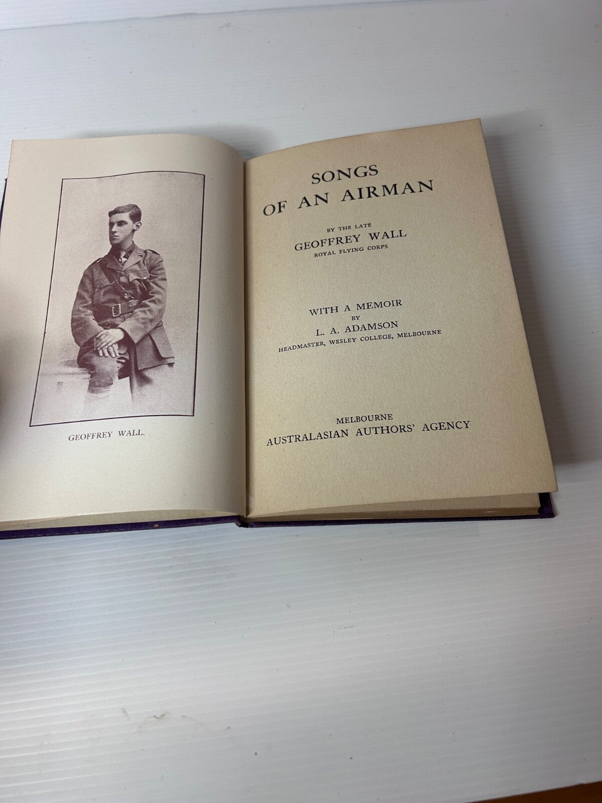 Songs of an Airman Geoffrey Wall 1917 WWI Poetry RAAF Memoir 2nd Ed HC