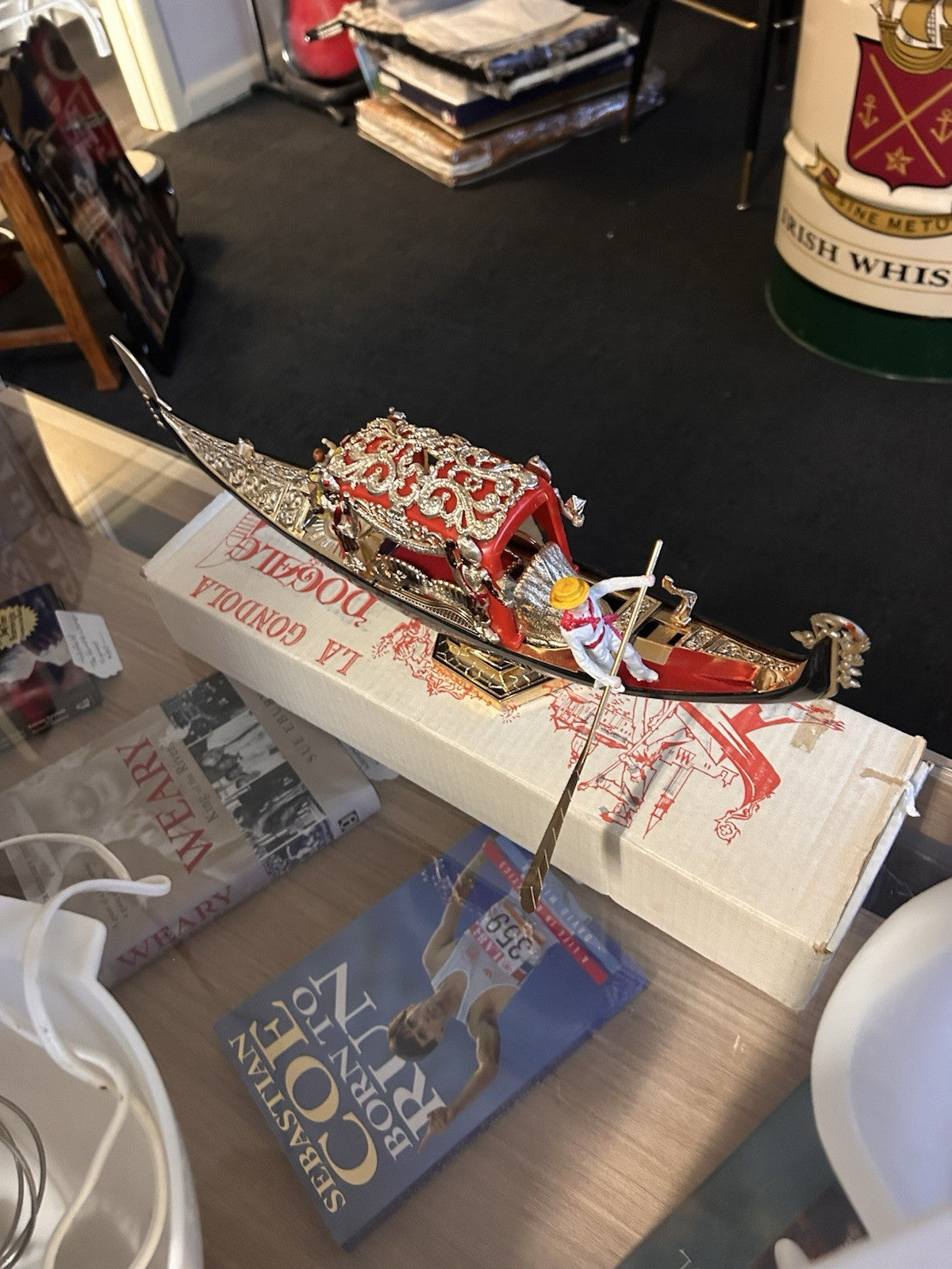 Rare Vintage Dogale Gondola Music Box Swiss Movement Venice Italy w Box Works