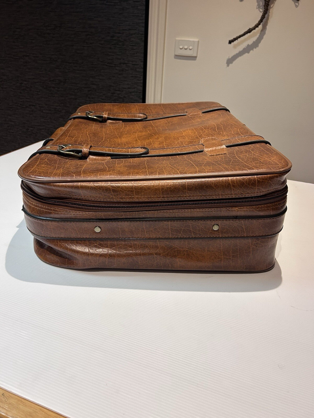 Vintage Falcon Faux leather Suitcase Retro Brown Travel Bag
