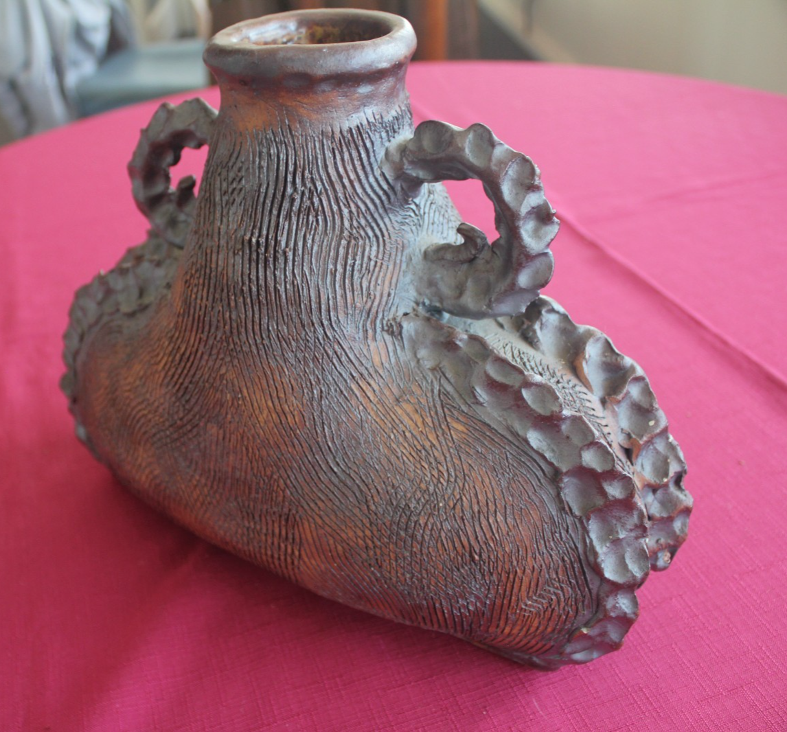 Vintage Brutalist Studio Pottery Sculptural Vase – Hand Incised Stoneware c1970s