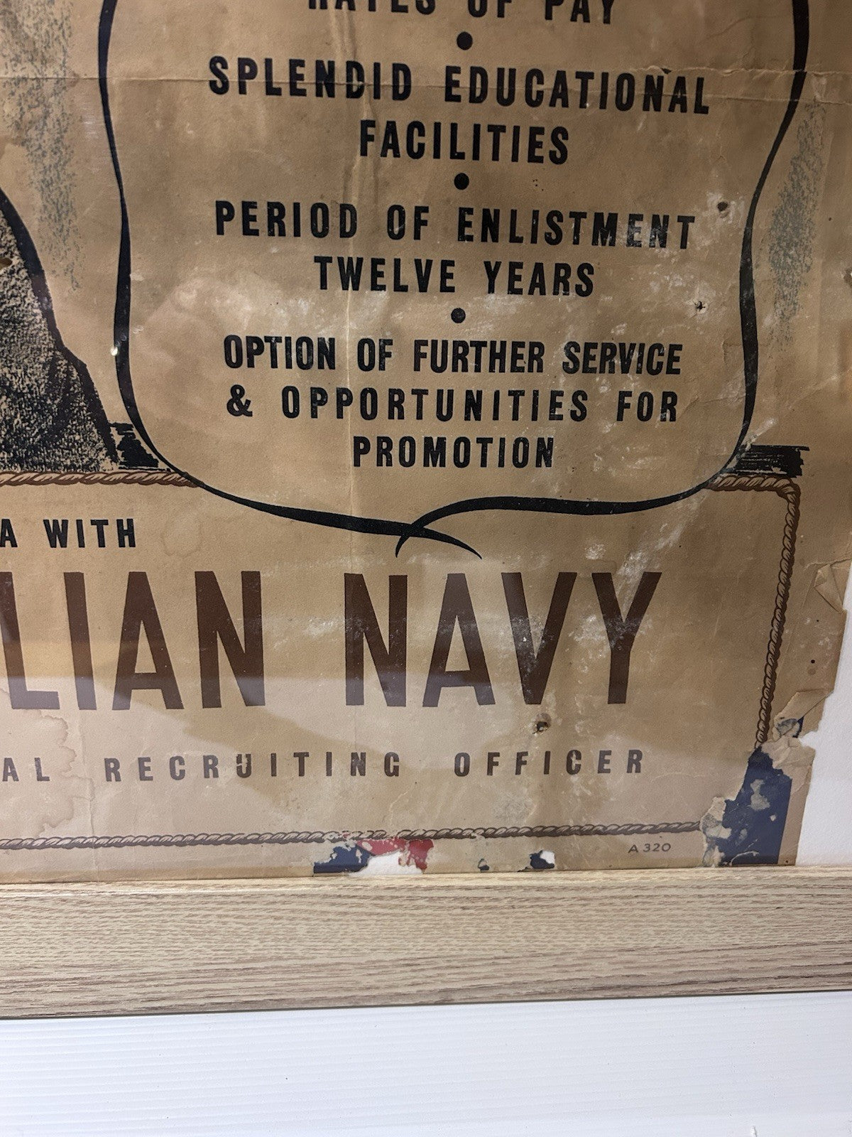 WWII Royal Australian Navy Recruitment Poster – Framed Original c.1940s RARE