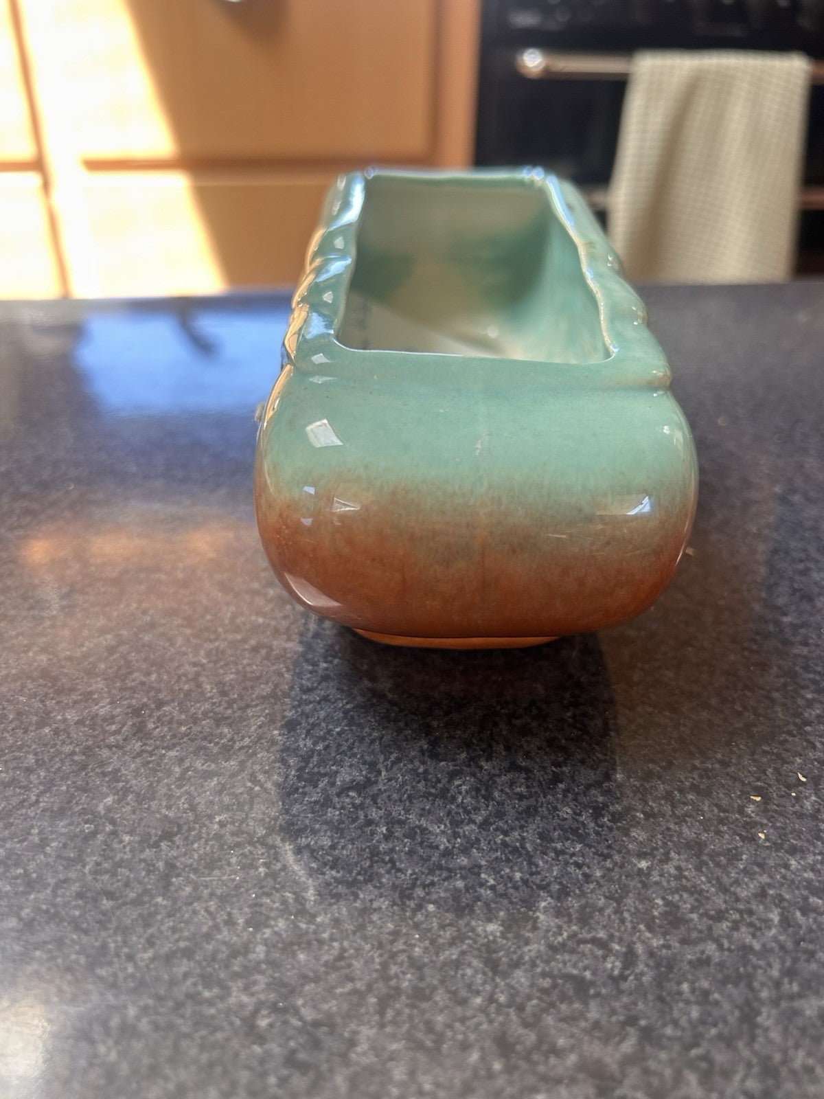 Diana Pottery Australia T6 Trough Vase Planter Green Brown Drip Glaze Vintage