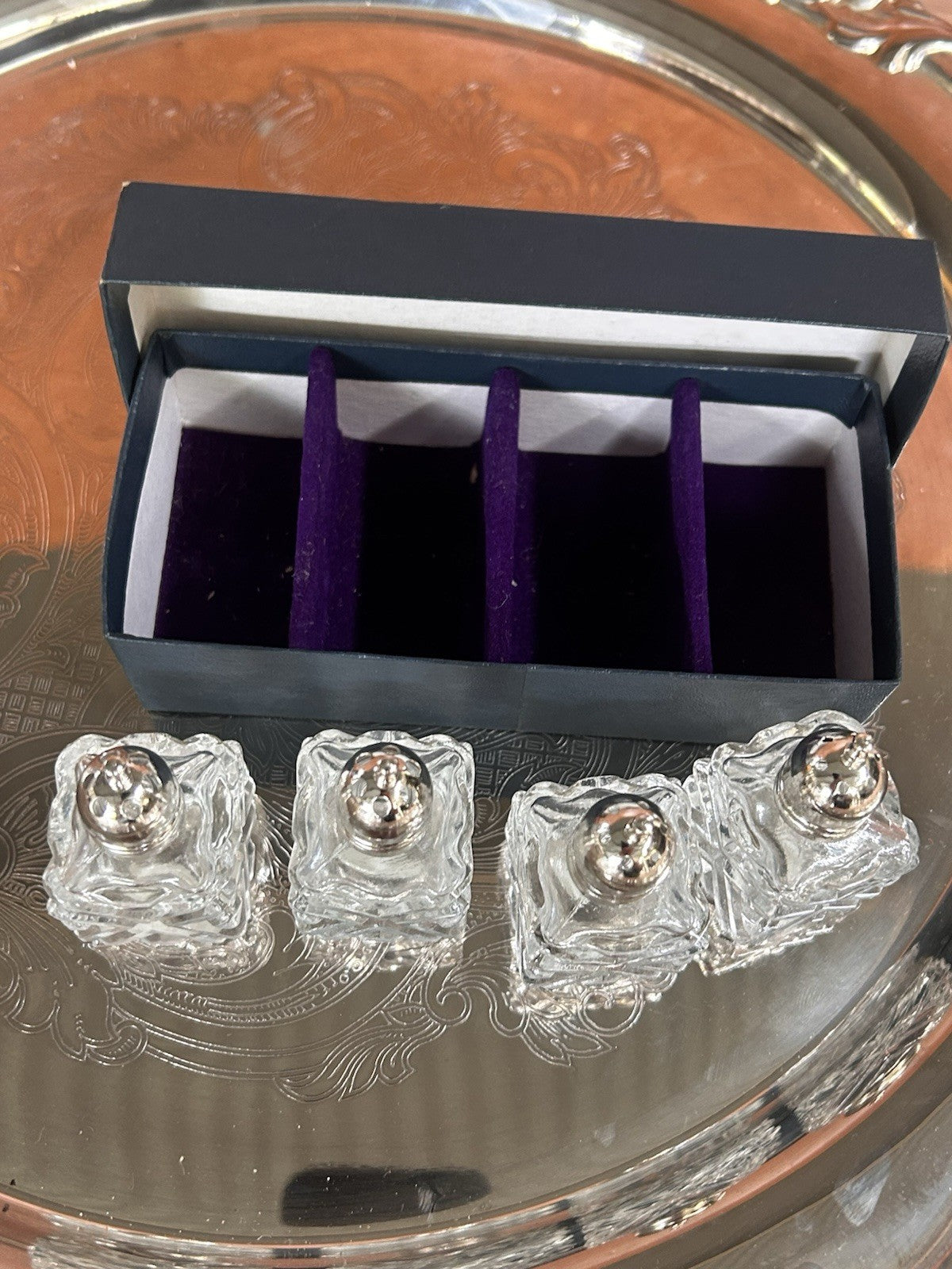 Vintage Mini Glass Salt & Pepper Shakers Set of 4 Japan Boxed Retro Crystal Look