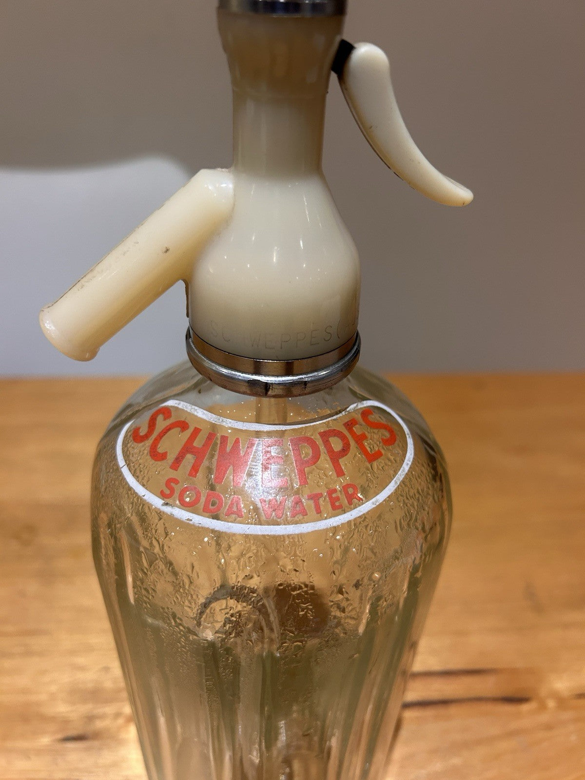 Pair of Schweppes Soda Siphons 1950s Bakelite Tops Cream & Black Levers