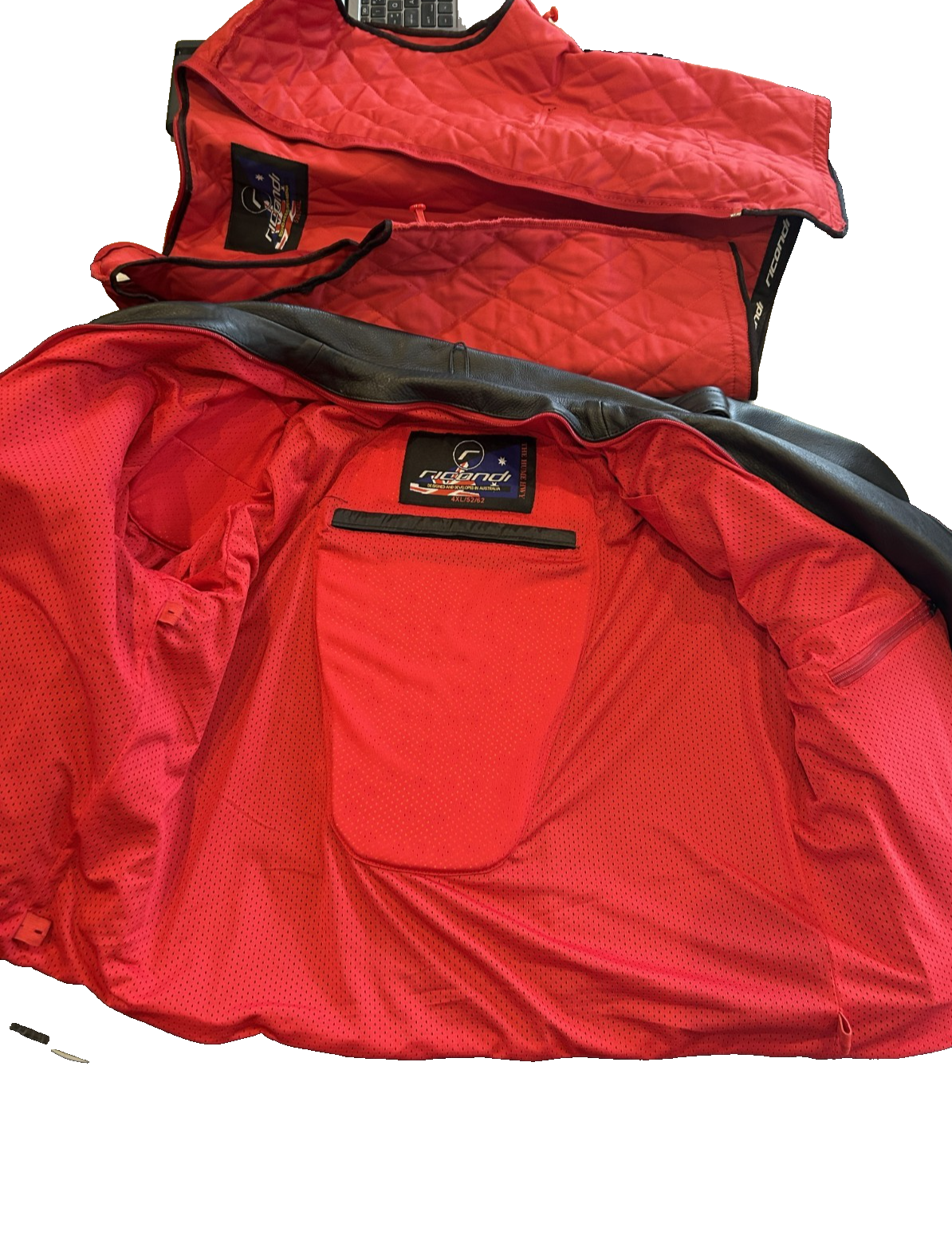 Ricondi Motorcycle Leather Jacket 4XL (52/62). Removable Liner & Armour. Black