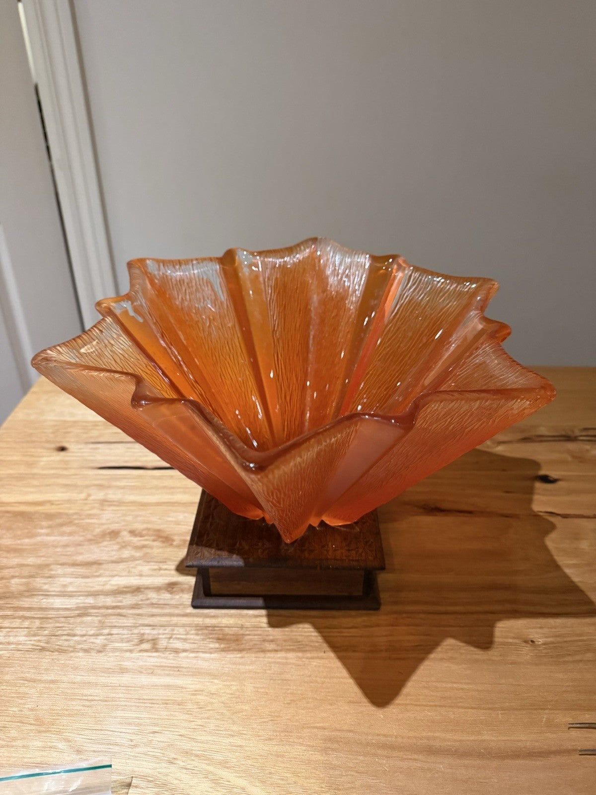 Vintage Walther Glas Star Bowl Orange Bark Glass Germany MCM 34cm