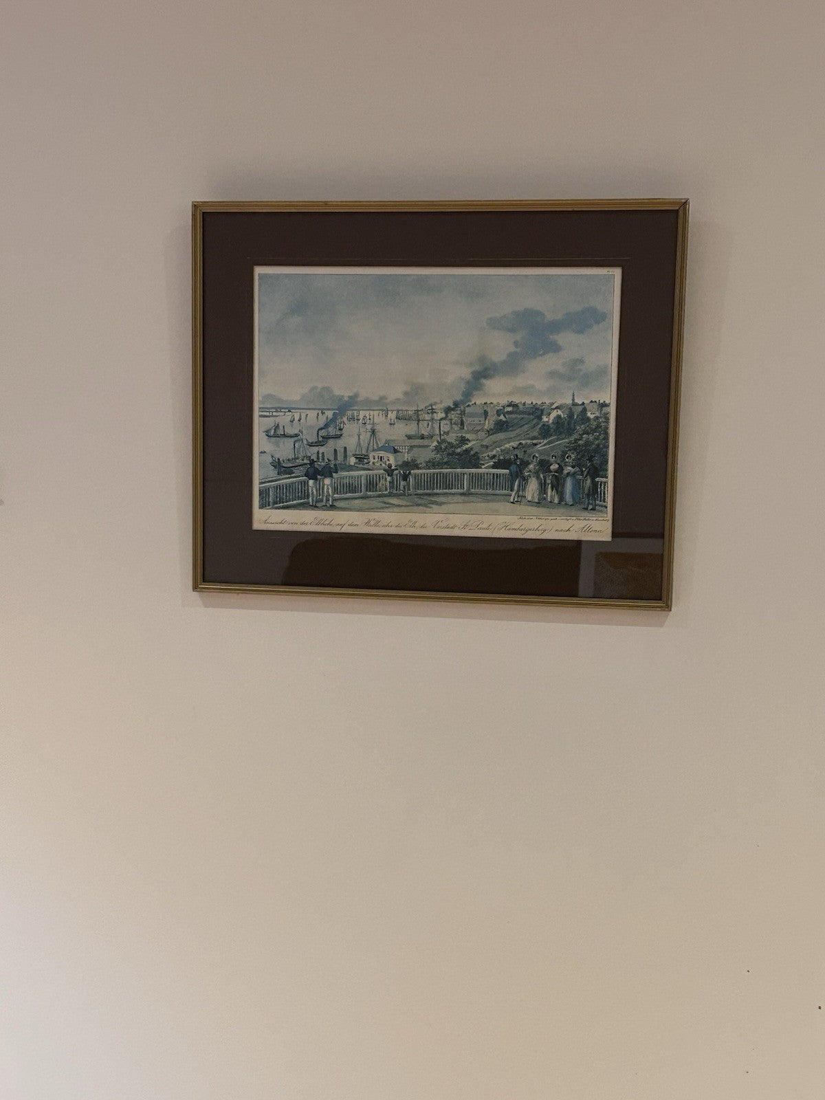 Framed Vintage Offset Print of 19th Century Hamburg Scene – Peter Suhr
