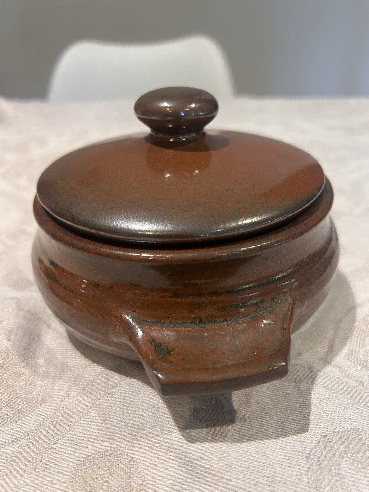 Vintage Australian Studio Pottery Lidded Casserole Dish Brown Glaze Signed