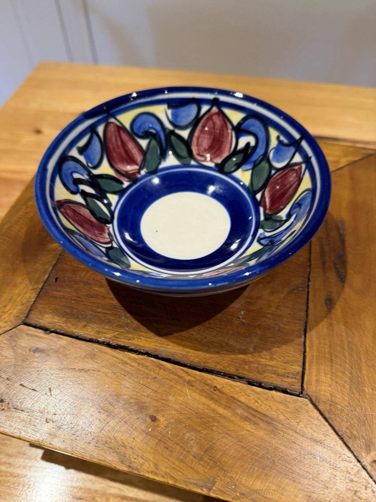 Vintage Studio Pottery Hand Painted Floral Bowl Signed 1996 14cm Ceramic