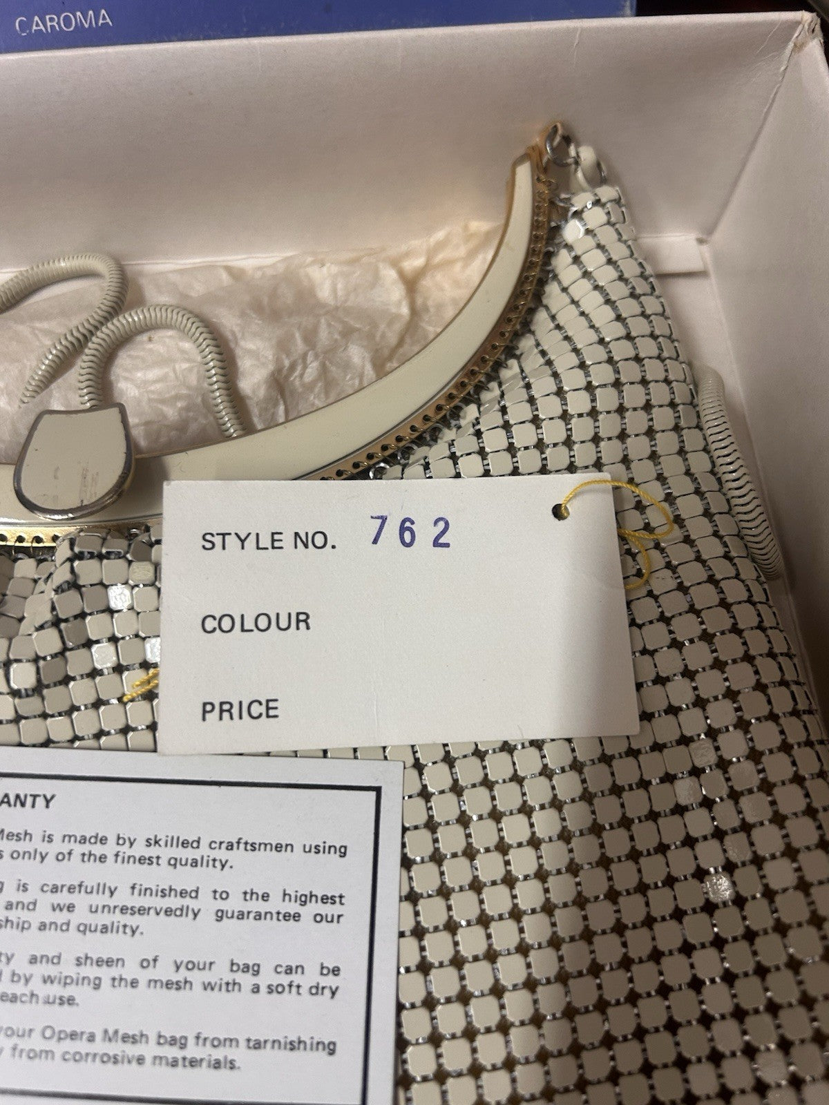 Vintage Opera Mesh by Caroma Evening Bag Cream Metal Mesh Boxed c.1960s
