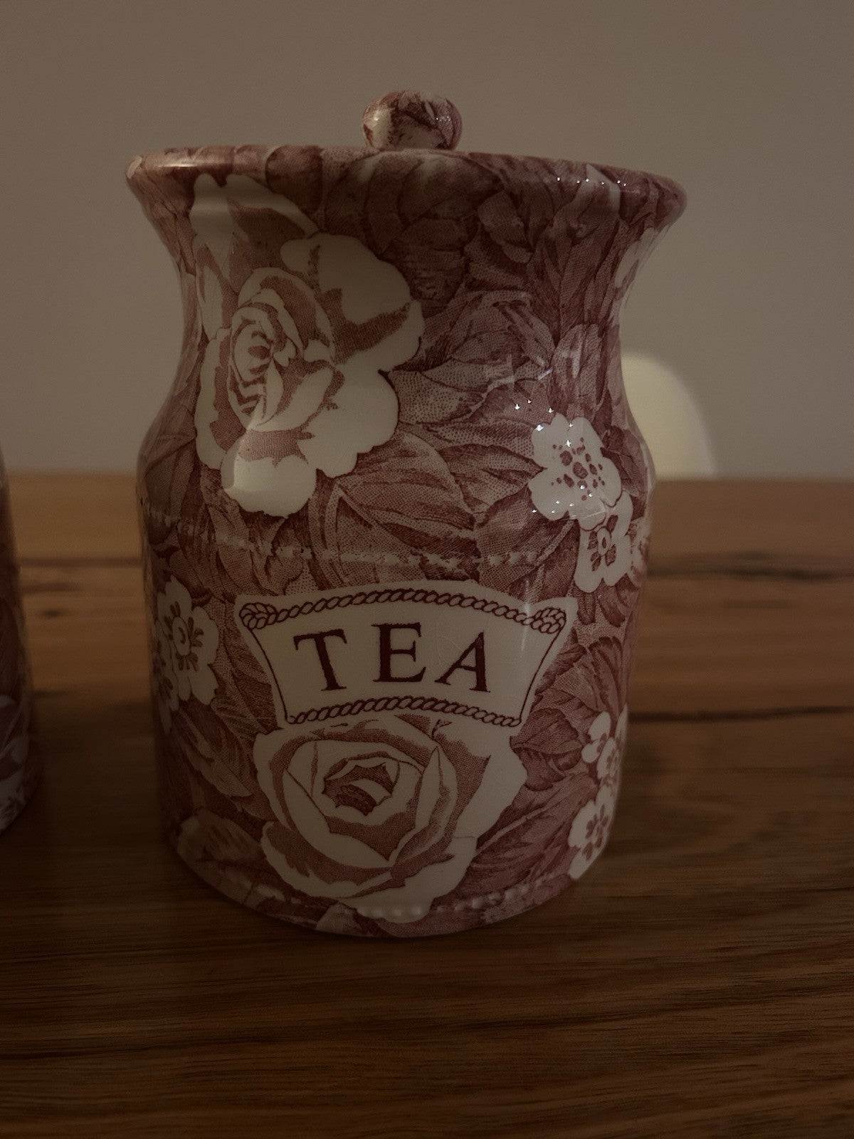 Vintage Burleigh Victoria China Tea Coffee Sugar Canisters Red Floral Set