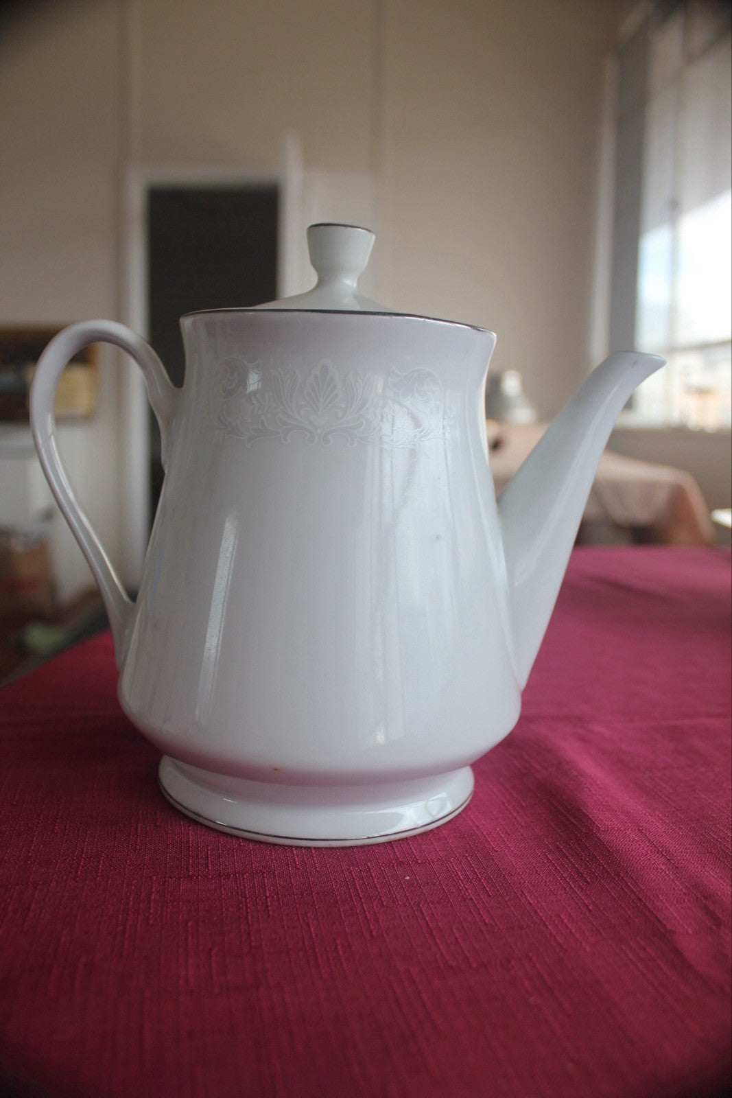 Vintage Harbro Lavinia White Teapot Fine China Japan Subtle Floral Etch