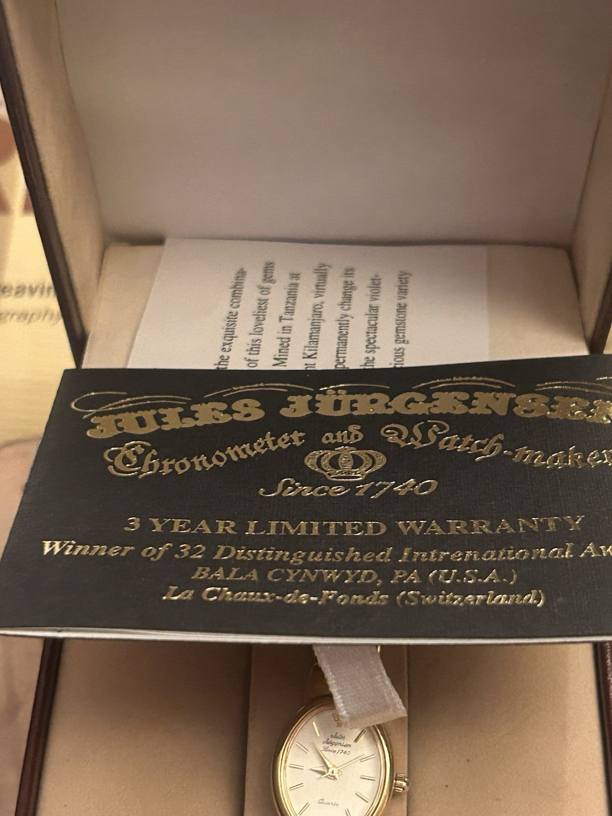 Jules Jurgensen Ladies Quartz Watch Miyota 2035 Tanzanite Boxed VTG