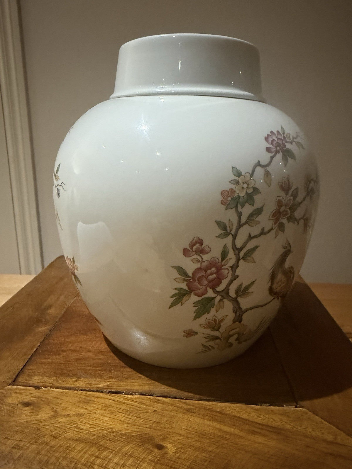 Burleigh Ironstone Ginger Jar & Lid Oriental Bird Floral Staffordshire England