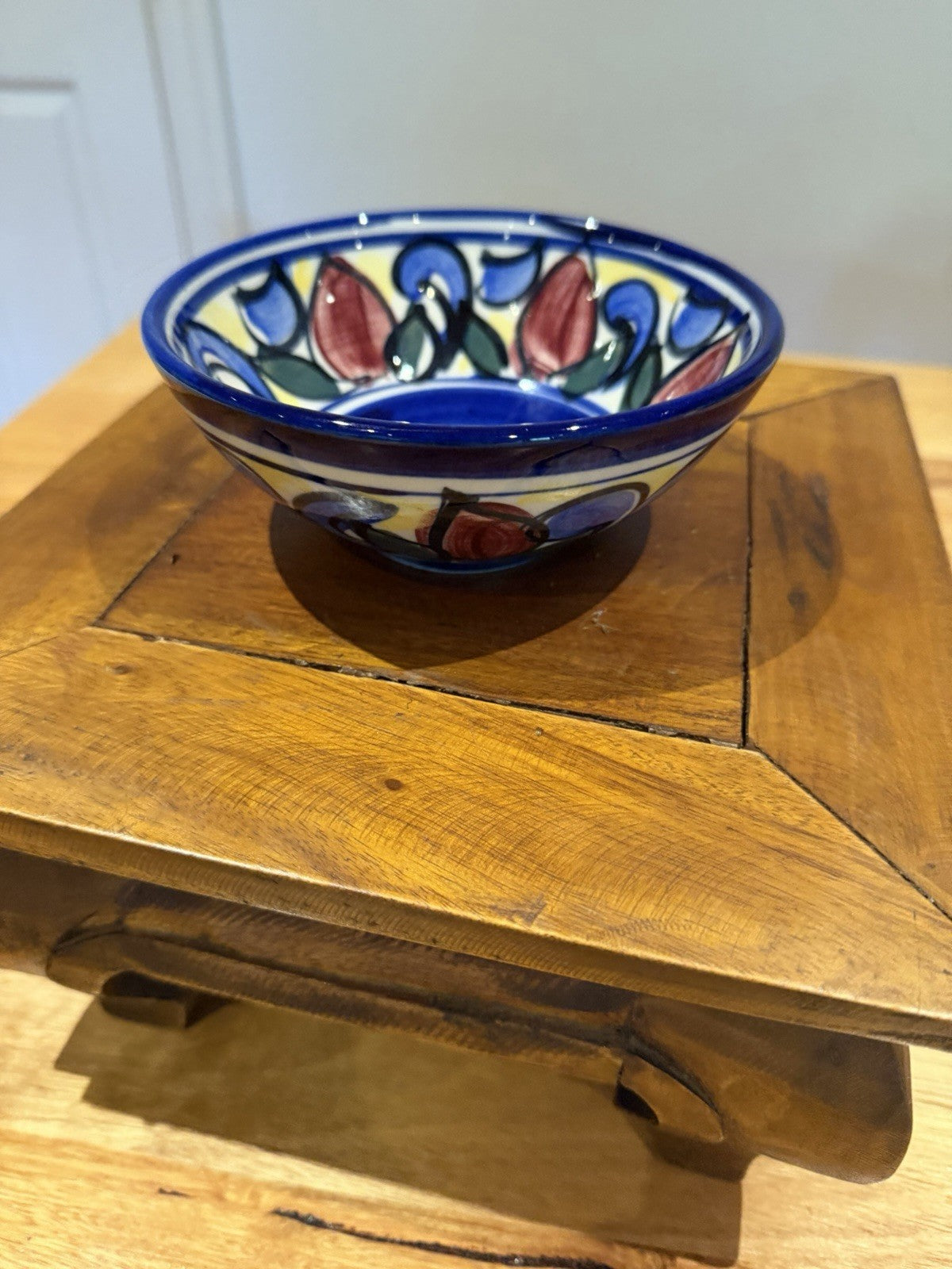 Vintage Studio Pottery Hand Painted Floral Bowl Signed 1996 14cm Ceramic