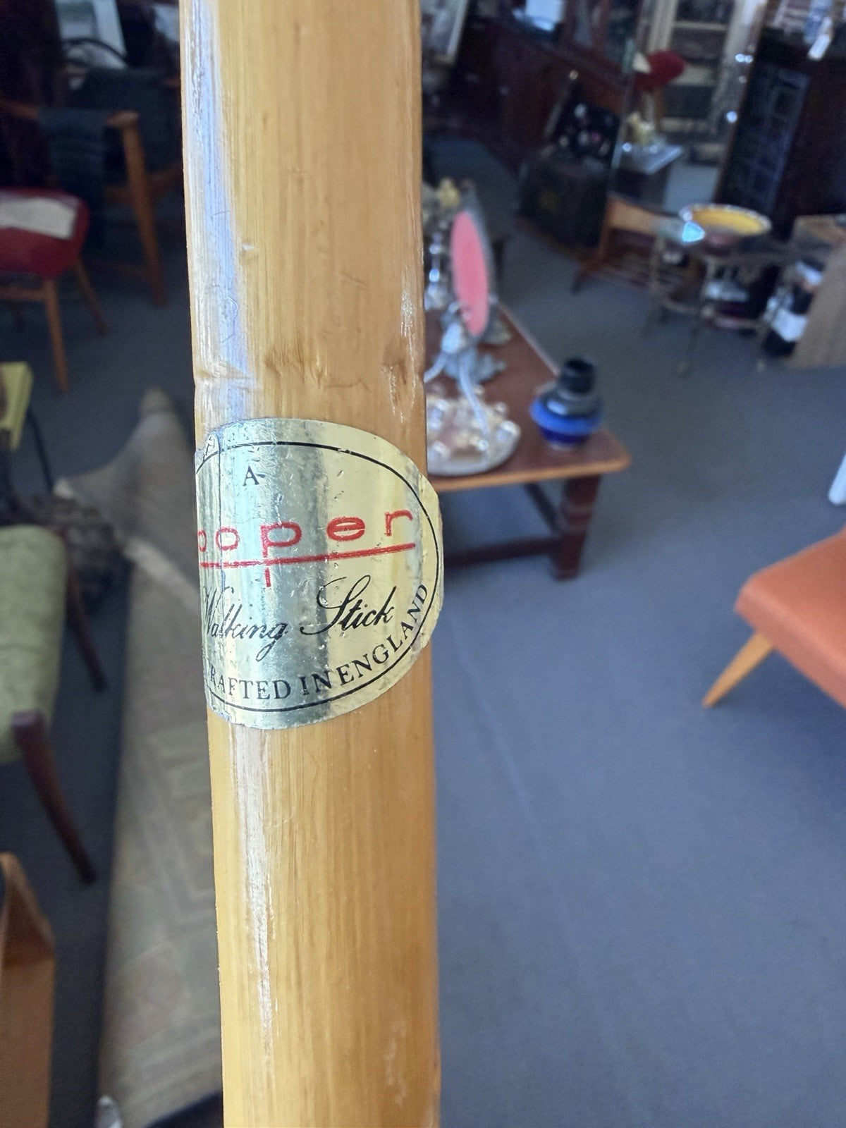 Vintage Cooper Crook Walking Stick Cane Handcrafted England Wooden 1970s 85cm