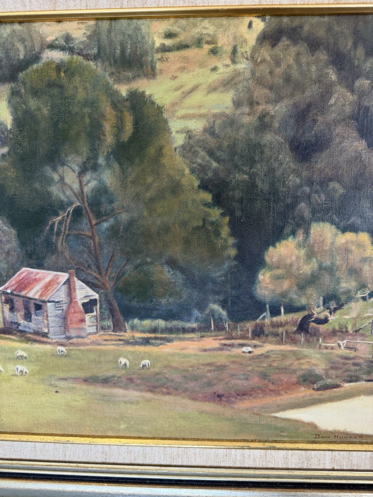 Don Hunter Australian Landscape Oil Painting Rural Farm Cottage Signed Framed