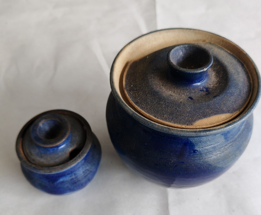 Vintage Studio Pottery Lidded Jar Set – Deep Cobalt Blue Glaze