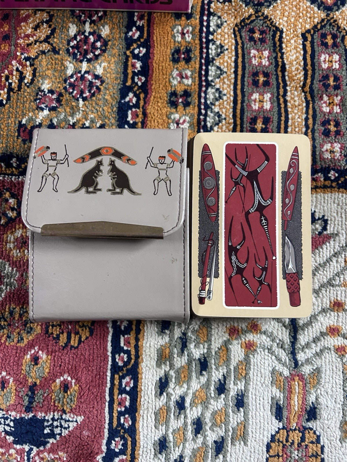 Vintage Australiana Souvenir Playing Cards Kangaroo Leather Case c1960s