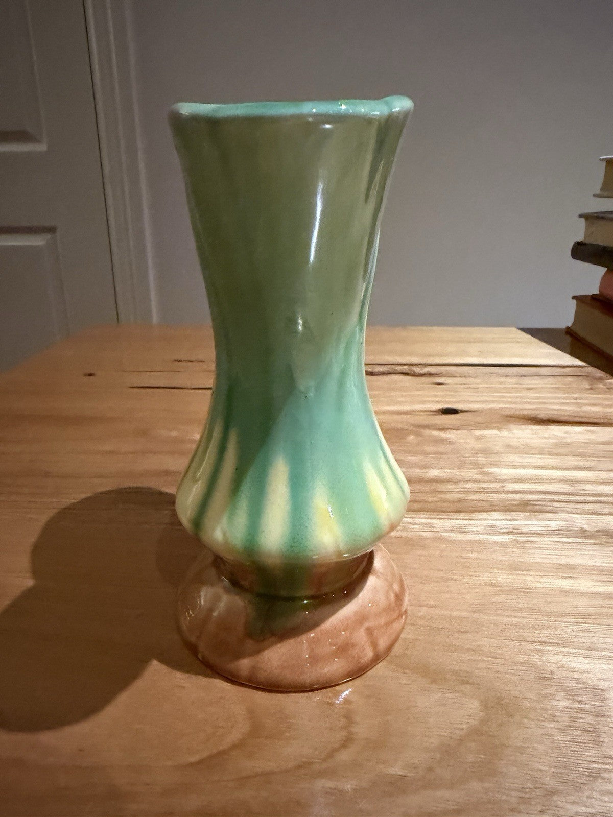Diana Pottery Art Deco Vase Green Drip Glaze 19cm Vintage Australia