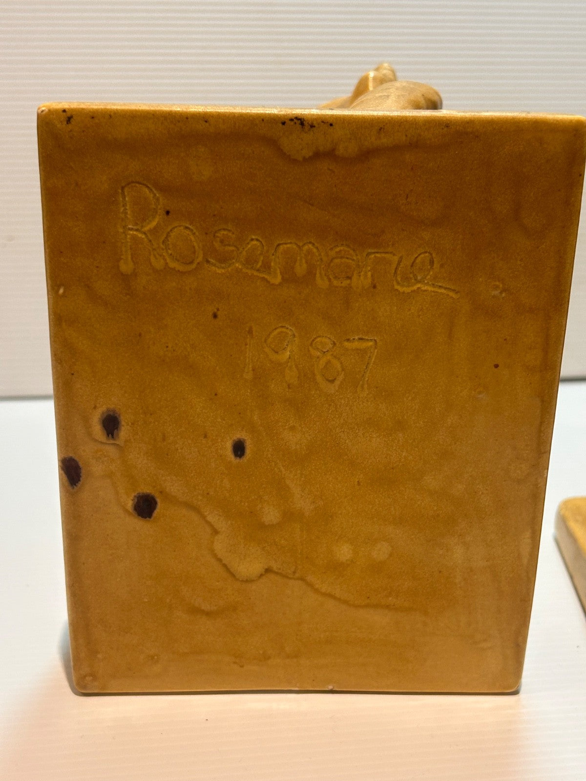 Vintage Horse Head Ceramic Bookends Signed Rosemarie 1987 Tan Glaze 15cm