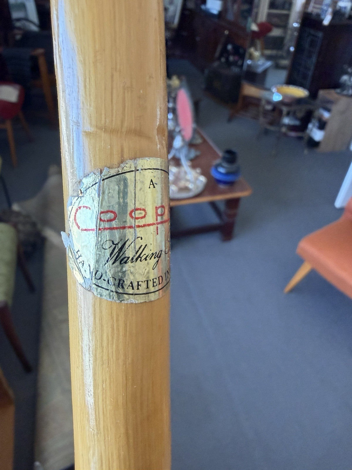 Vintage Cooper Crook Walking Stick Cane Handcrafted England Wooden 1970s 85cm