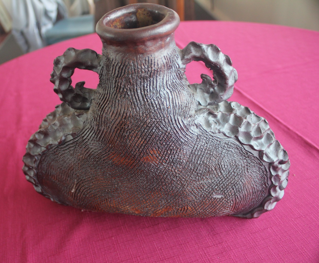 Vintage Brutalist Studio Pottery Sculptural Vase – Hand Incised Stoneware c1970s